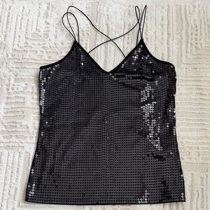 Black Sequin V-Neck Cami with Cross-Back Straps